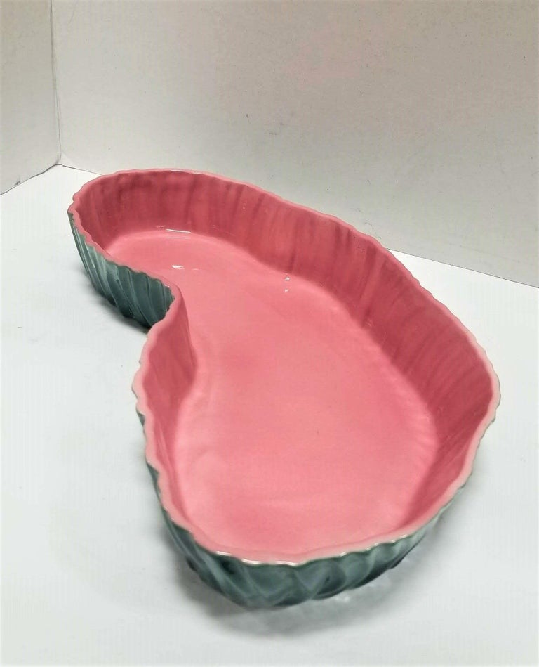 Mid Century Pink and Green Flamingo Ceramic Figurine in Flamingo Pool Tray.