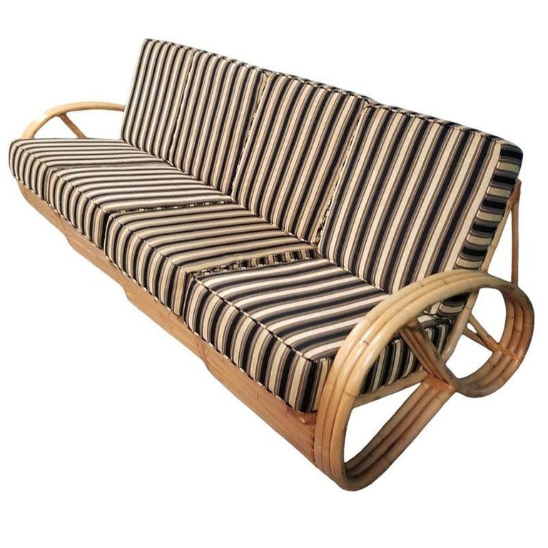 Restored MCM 3/4 Pretzel Rattan Sectional Sofa & Recliner Chair Living Room Set