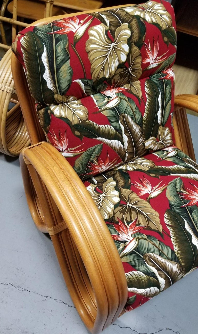Rattan Mid-century 3-Strand Pretzel Lounge Chair and Ottoman