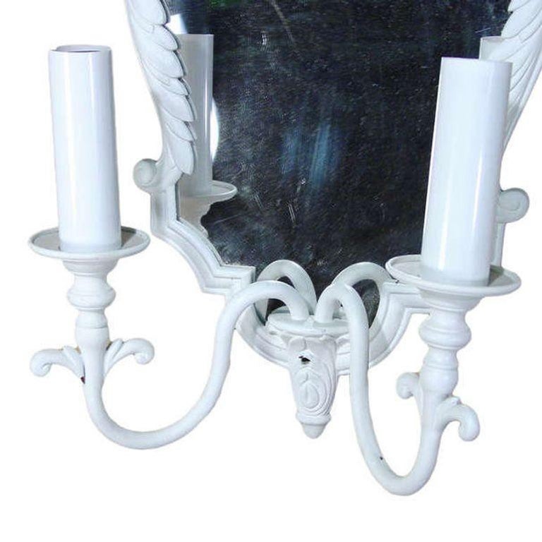 Pair of French Painted Bronze Mirrored Sconces