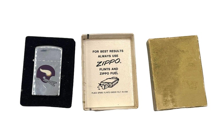 1970s Minnesota Vikings Vintage Zippo Slim Lighter with Original Box