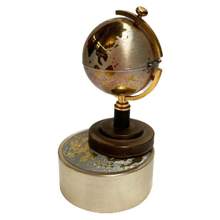 Mid-century Brass Spinning Music Box Globe Desktop Table Lighter by Windmill