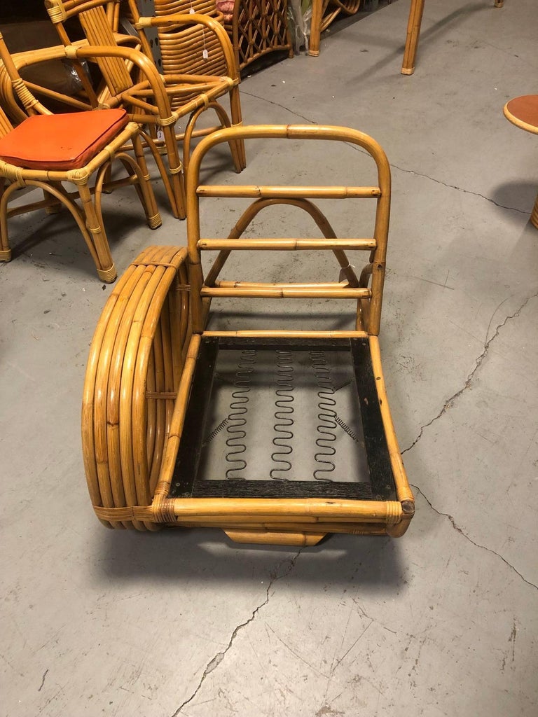 Restored Rattan Five-Strand Reverse 3/4 Pretzel Single Arm Lounge Chair