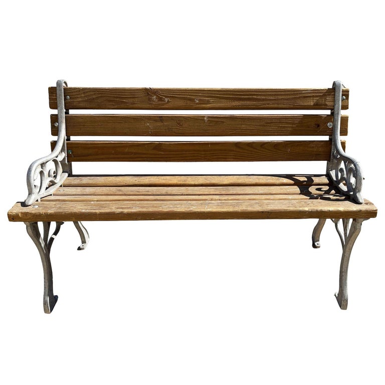 Restored Victorian Cast Iron & Wooden Lath Garden Bench w/ Vine Leaf Detail