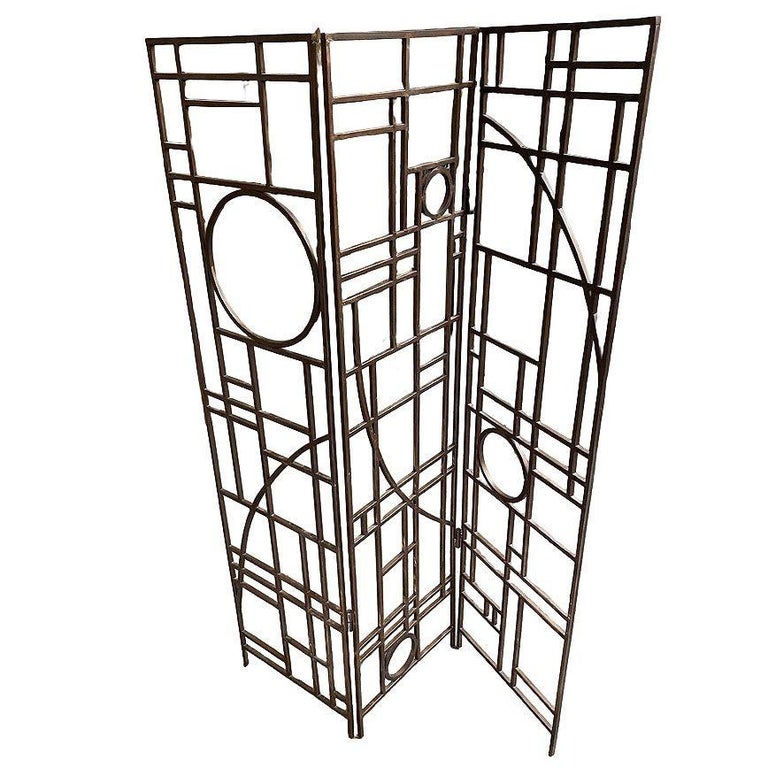 Post Modern Copper Tone Geometric Folding Room Divider by Robert Sonneman
