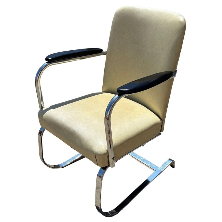 Art Deco Chrome & Vinyl Springer Rocking Chair by Kem Weber for Lloyd