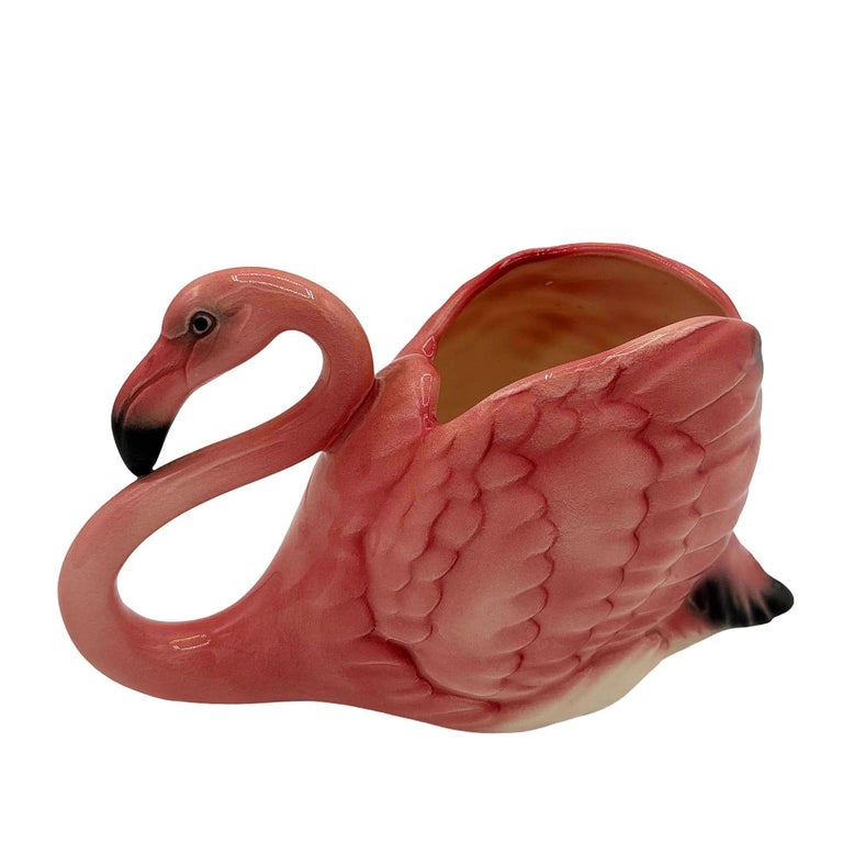Rare Mid-century Ceramic Pink Flamingo Flower Table Planter Signed Will-George