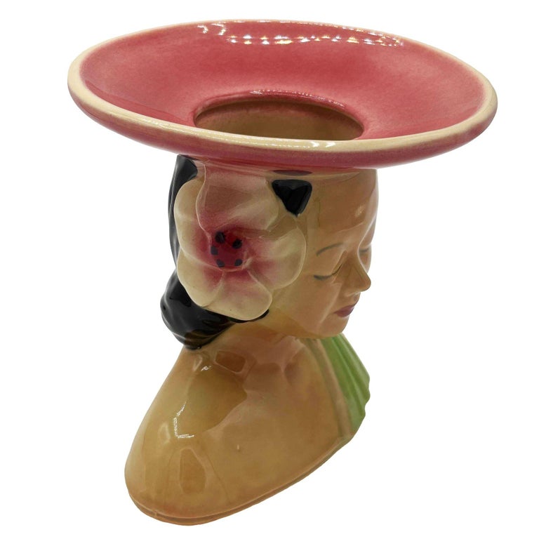 MCM Shawnee Pottery 896 Hawaiian Hula Girl Polynesian Pink Plant Bust Vase