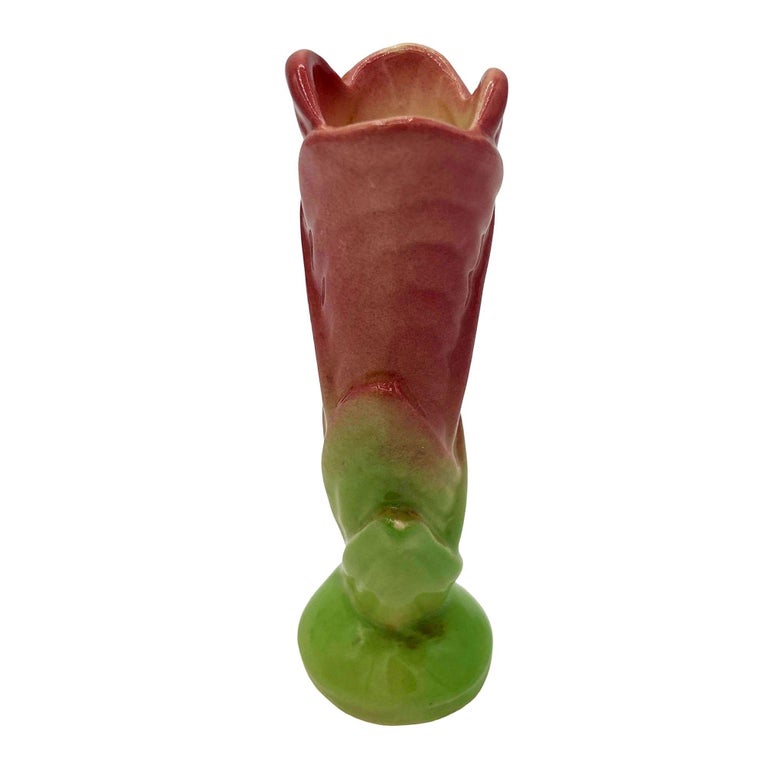 Mid Century Calla Lilly Pink Green Bud Vase by Shawee Pottery