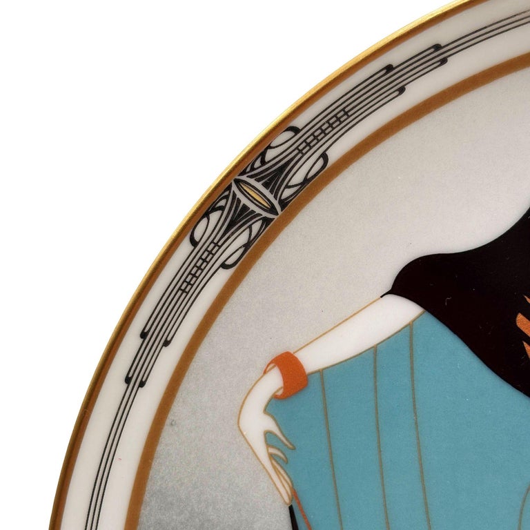 "A Flapper W Greyhounds" Art Deco Style Ceramic Decorative Plate by WS George
