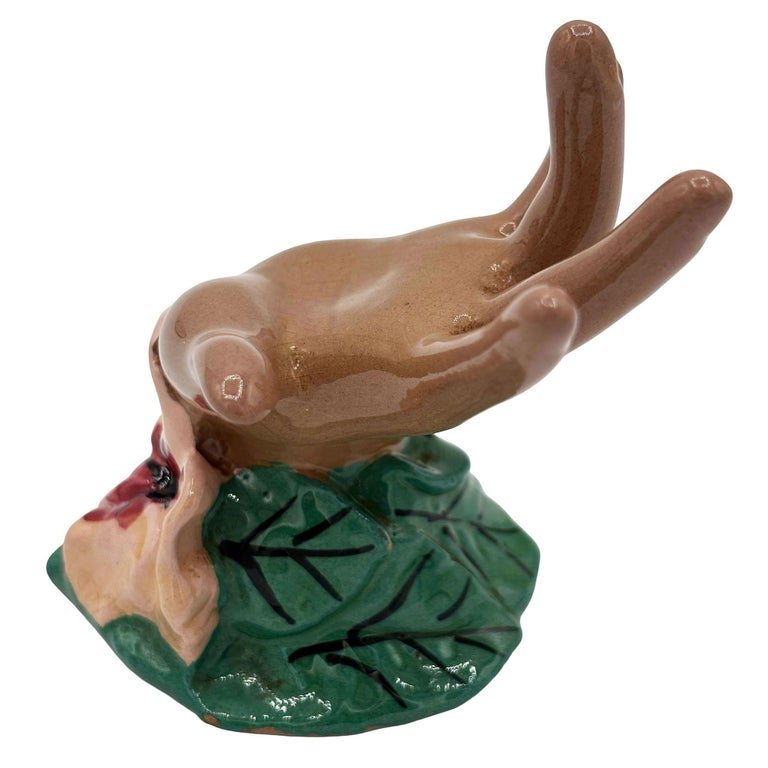 California Pottery Figural Hand w/ Magnolia Flower Ring Holder by Clemensons