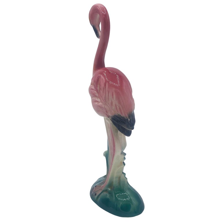 Mid-century California Pottery Ceramic Inquisitive Pink Flamingo Figurine