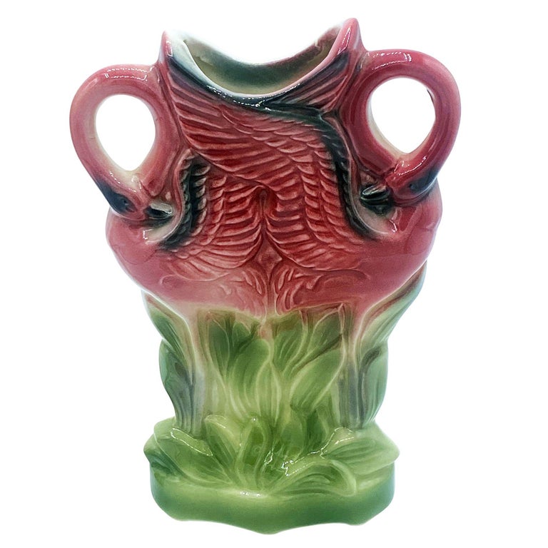 Rare Mid-century Ceramic California Pottery Tropical Flamingo Flower Wall Vase
