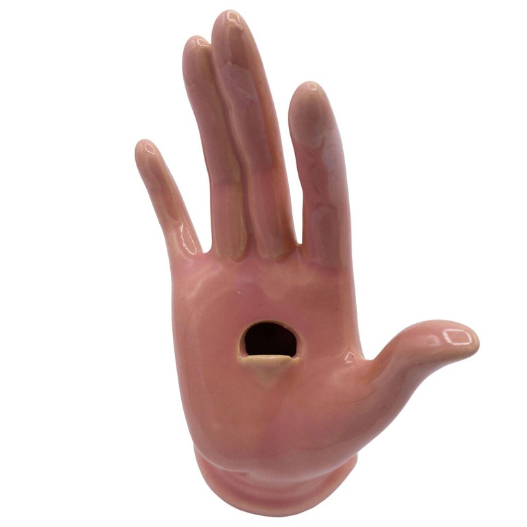California Pottery Salmon Pink Figurative Female Hand Business Card Holder