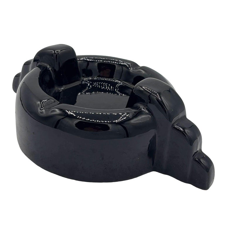 Rare Black Stepped Streamline Art Deco Ceramic Ashtray