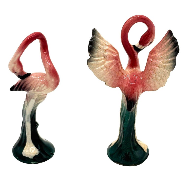Mid-century California Pottery Ceramic Miniature Pink Flamingo Tabletop Statue
