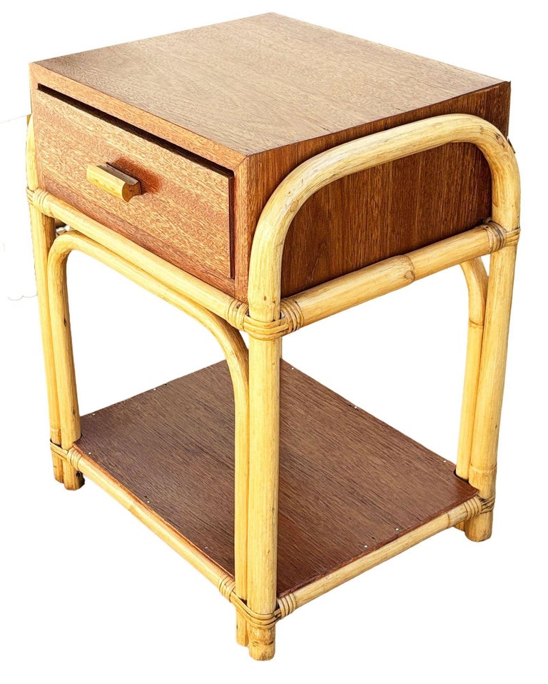 Restored Rare Modernist Mahogany Nightstand w/ Arched Rattan Sides