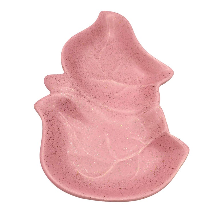 Large California Pottery Pink Candy Dish with Speckled Gold Accent
