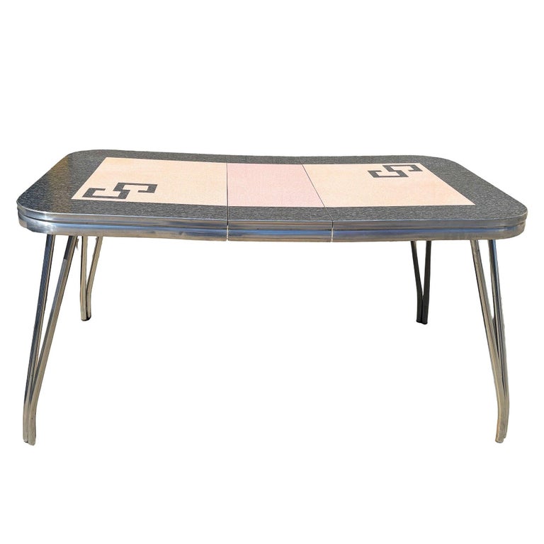 Mid-century Pink & Black Formica & Polished Chrome Kitchennette Dining Table