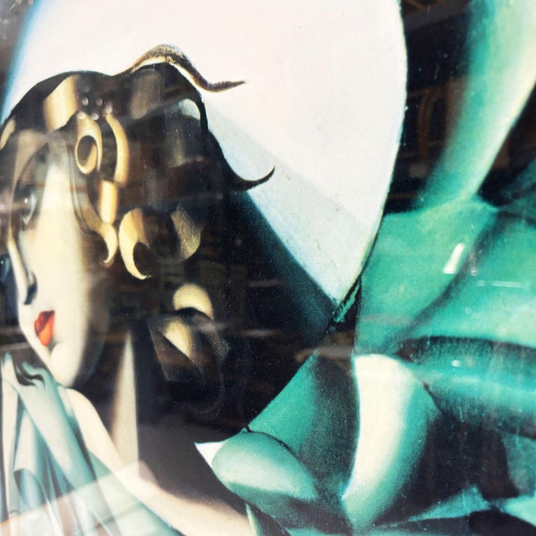 1980 Young Woman in Green Art Deco Lthograph Print by Tamara de Lempicka Framed