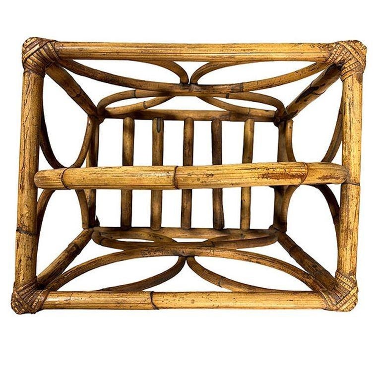 Mid-century Rattan "Butterfly" Magazine Rack with Handle