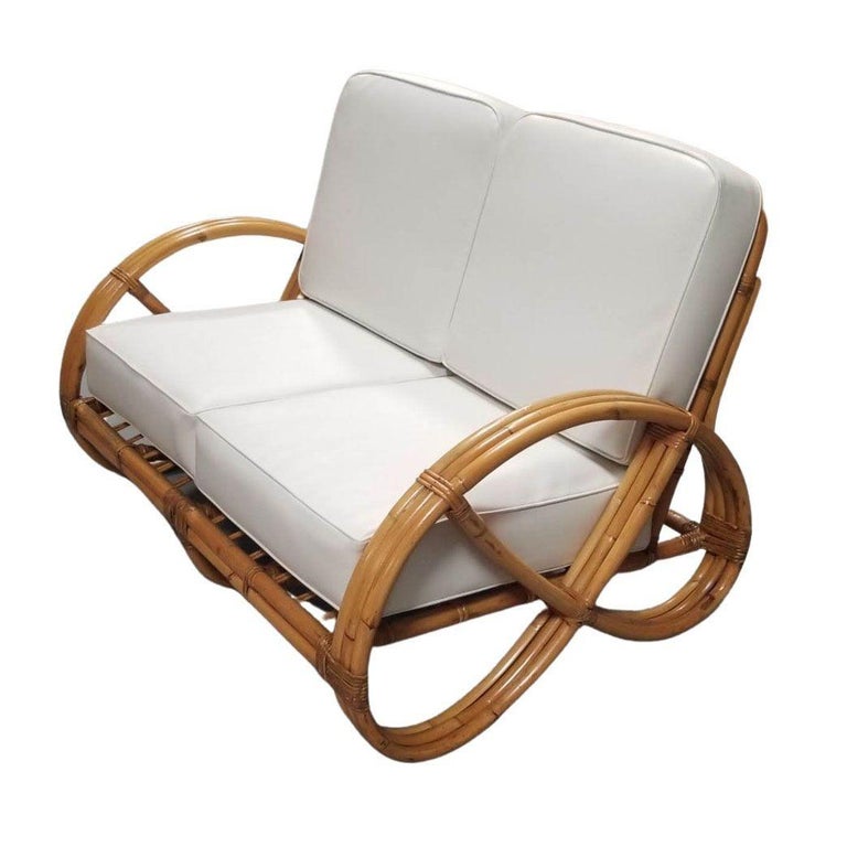 Restored Modernist 3-Strand Round Full Pretzel Rattan Settee