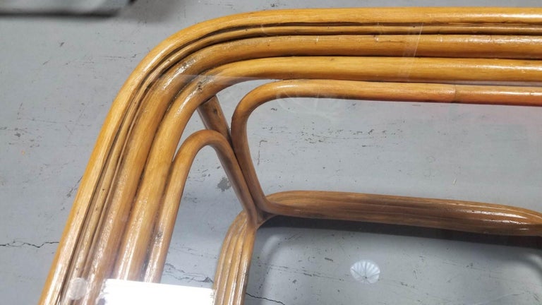 Restored Pair of 4-Strand Rattan Cubist Legs Coffee Table with Glass Tops