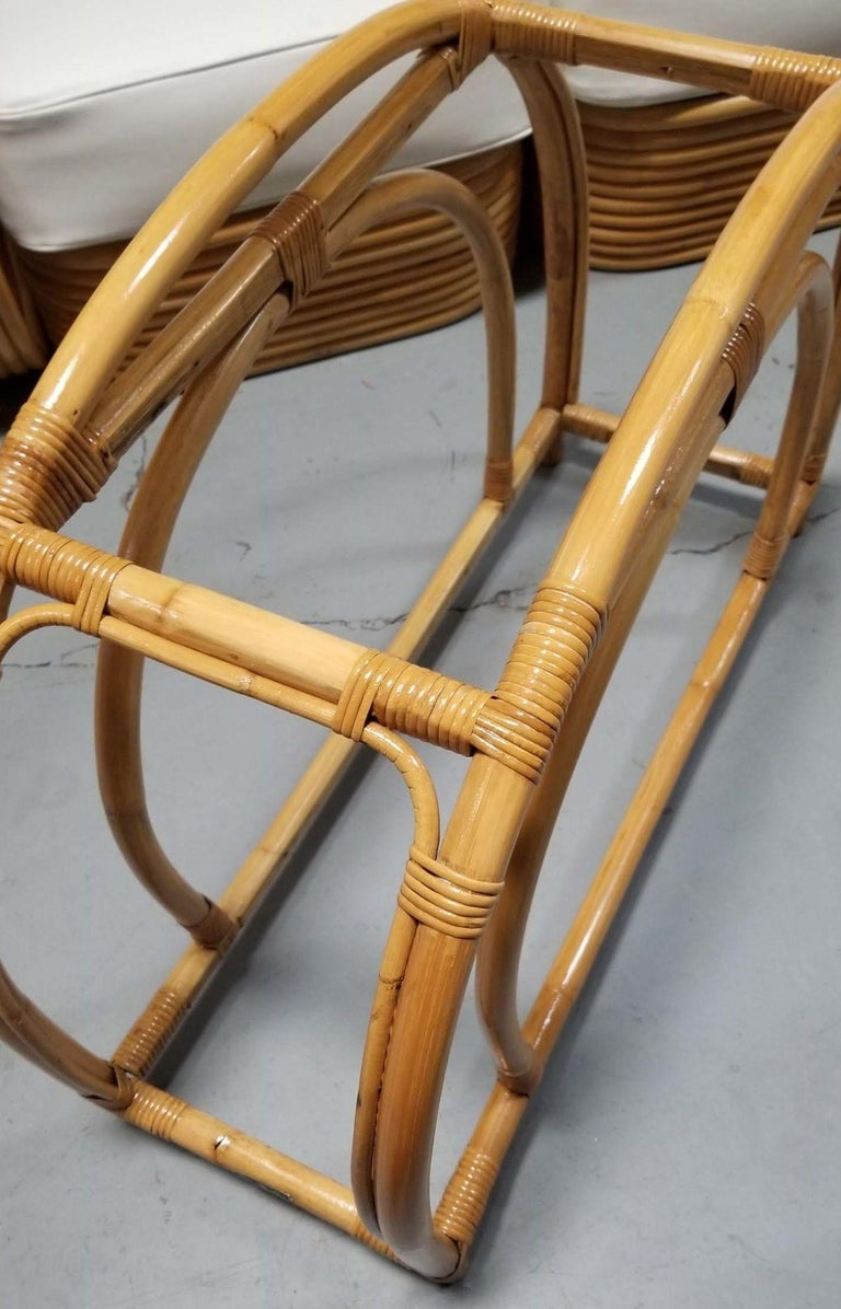 Restored Rattan Double Arched Two-Tiered Single Strand Table