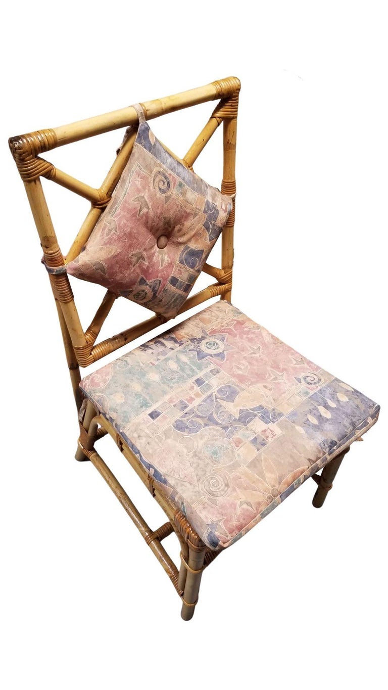Restored Rattan Chippendale Style Dining Chairs with Diamond Back, Set of 7