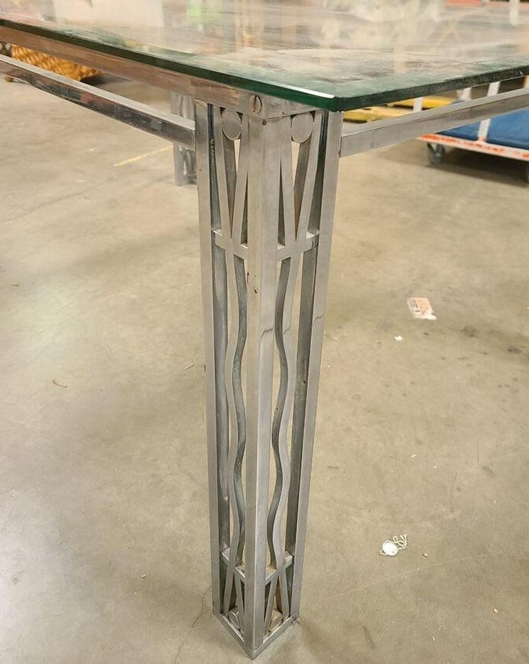 Art Deco Chromed Bronze and Glass Dining Table or Desk