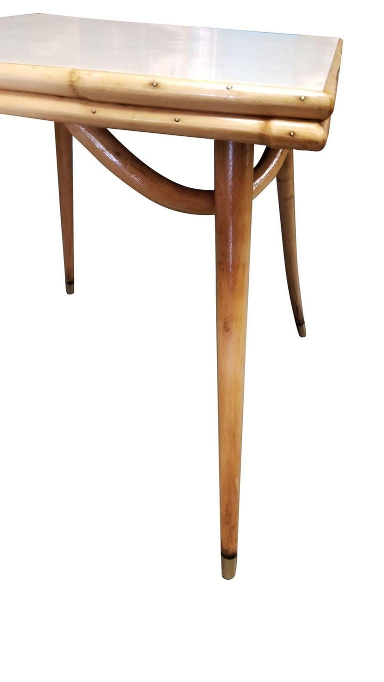 Rare Restored Rattan Single Strand Tappered Leg Dining Table
