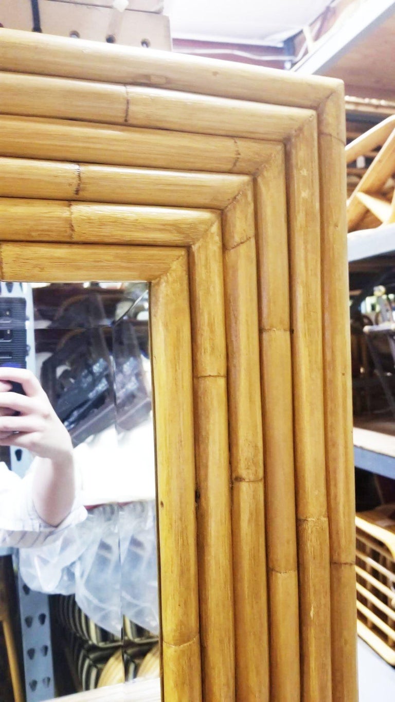 Restored 1948 Seven-Strand Square Rattan Mirror by Tropical Sun Rattan Co