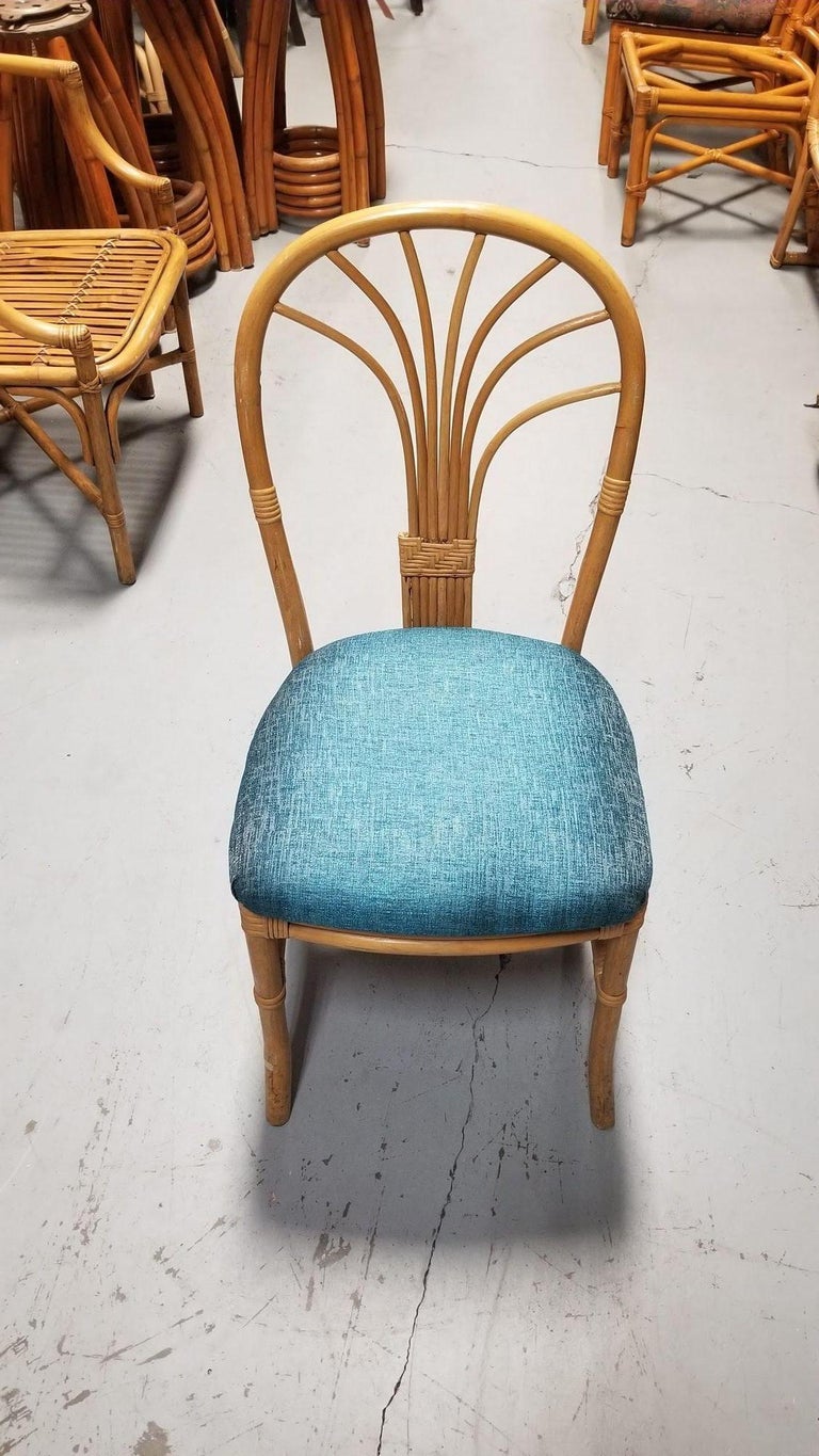 Restored Rattan Fan Back Dining Chairs, Pair