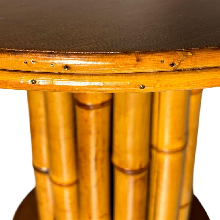 Restored Rattan & Mahogany Round Pedestal Side Table