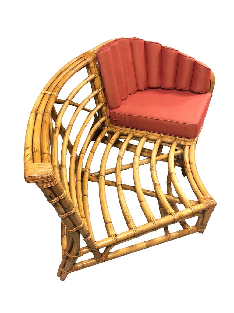 Restored MCM Rattan Round Sectional Corner Sofa w/ 3-Strand Waterfall Arms