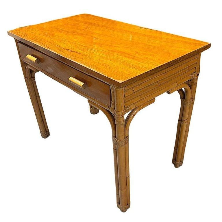 Restored Art Deco Rattan & Mahogany Secretary Writing Desk
