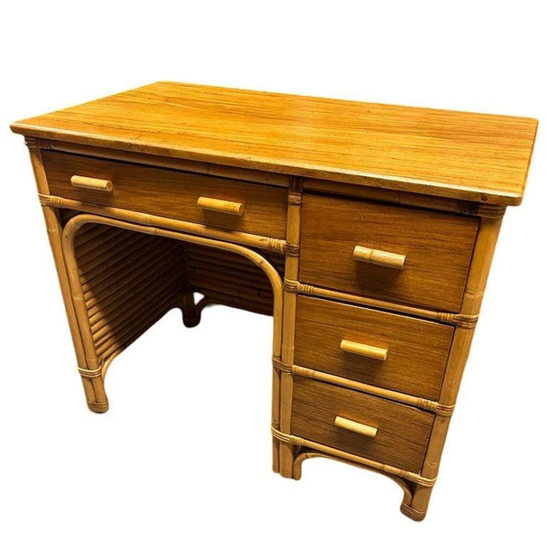 Restored Bespok Vertically Stacked Rattan Writing Desk w/ Mahogany Top