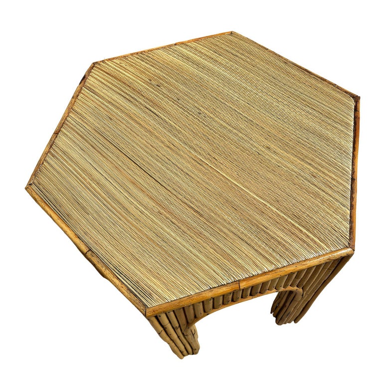 Restored Victorian Reed Stick Rattan Hexagon Arched Side Table