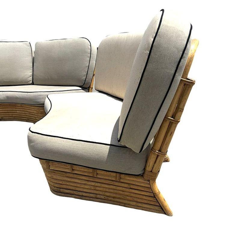 Restored 4 Person Curved Stacked Rattan Sectional Sofa