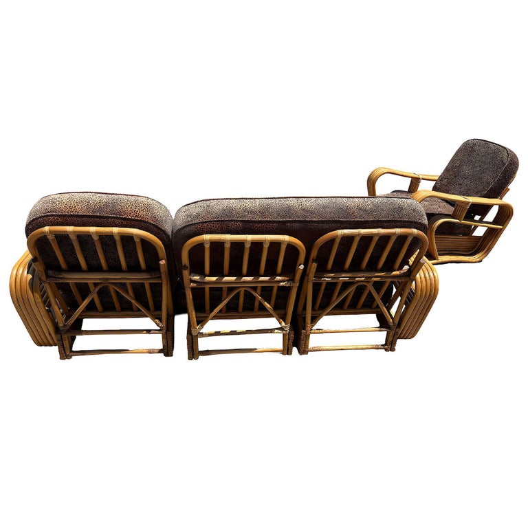 Restored Five-Strand Streamline Square Pretzel Rattan Sofa & Chair set