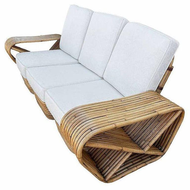 Restored Boutique-made "Big Pappa" 12 Strand Square Pretzel Rattan Sectional Sof