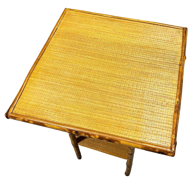 Aesthetic Movement Tiger Tortoise Bamboo Pedestal 2-Tier Side Drink Table