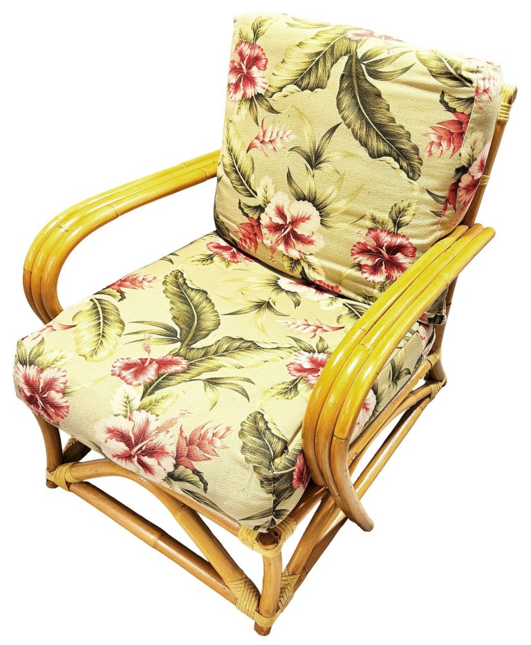 Restored MCM Blond 1949er Rattan 3-Strand Lounge Chair by Heywood Wakefield
