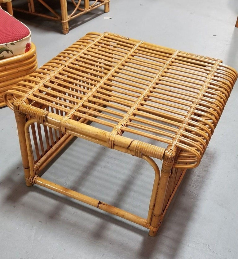 Restotrf Skeleton Italian Pencil Reed Rattan Ottoman, style of Frank Albini