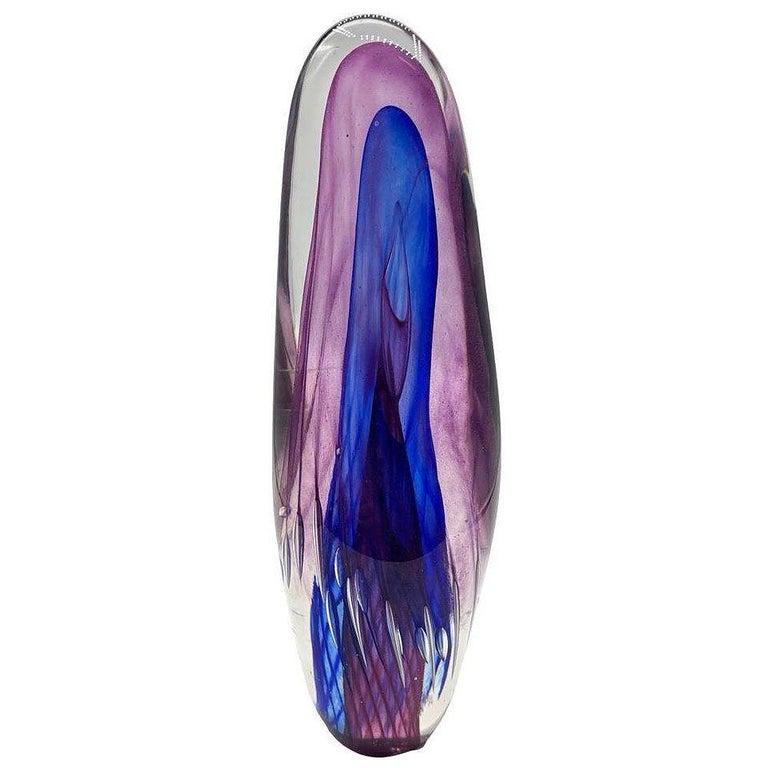 Mid-century Tear Drop Blue and Purple Murano Sommerso Art Glass Sculpture