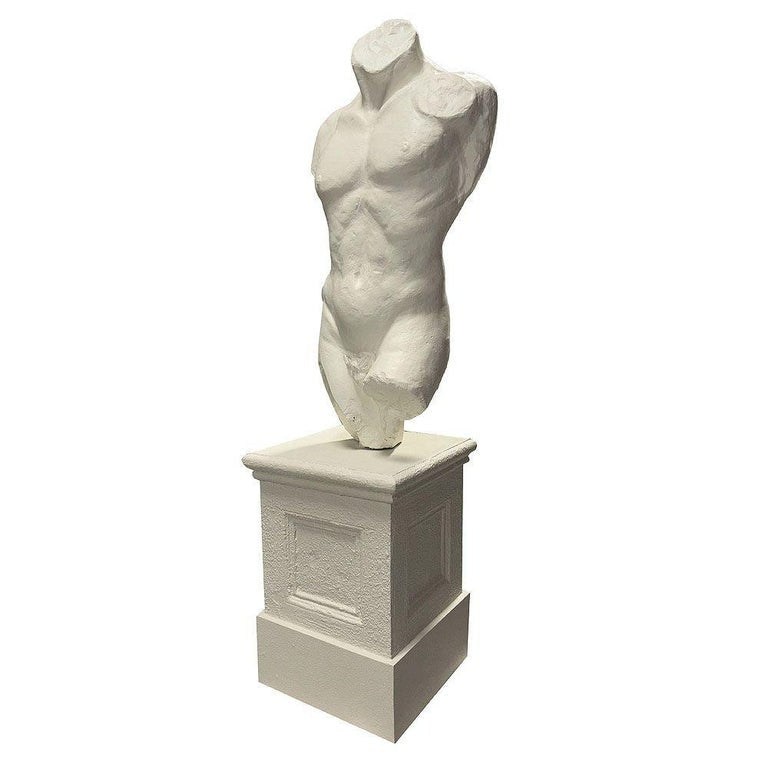 7' Tall Renaissance Style Male Bust Faux Marble Sculpture on Pedestal