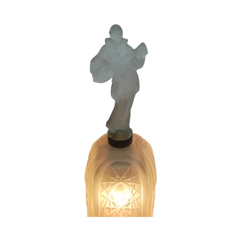 Art Deco Frosted Glass Jester Figurine Lamp