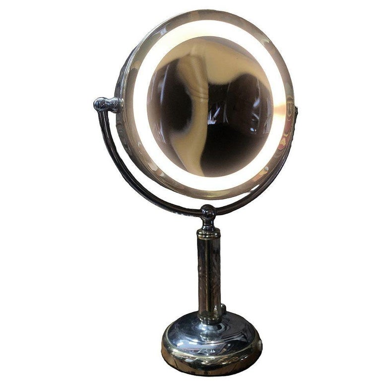 High Style Brass & Chrome Florescence Magnifying Vanity/Jewelry Mirror