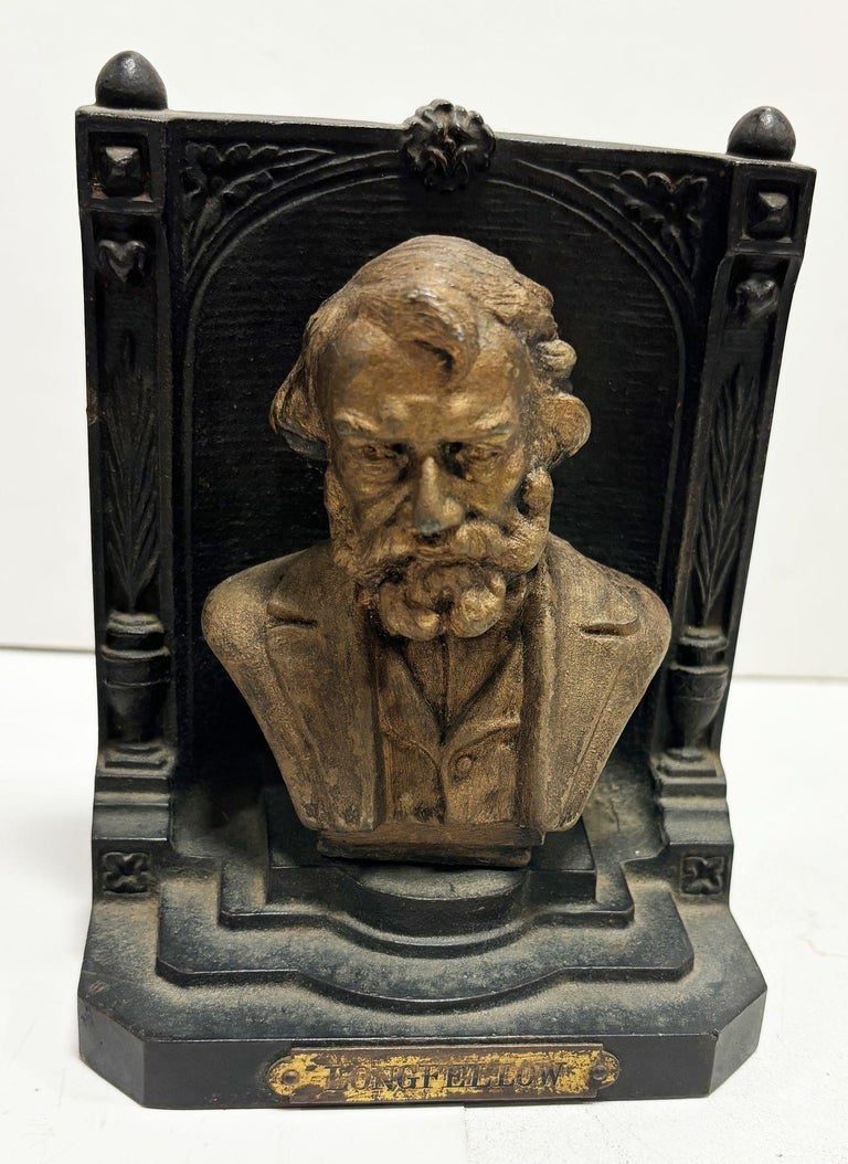Solid Brass Bookends Bust Of Henry W. Longfellow by "B & H" Bradley and Hubbard