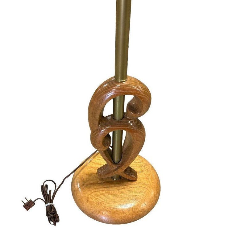 Mid Century Carved Oak Sculptural Floor Lamp by Yasha Heifetz